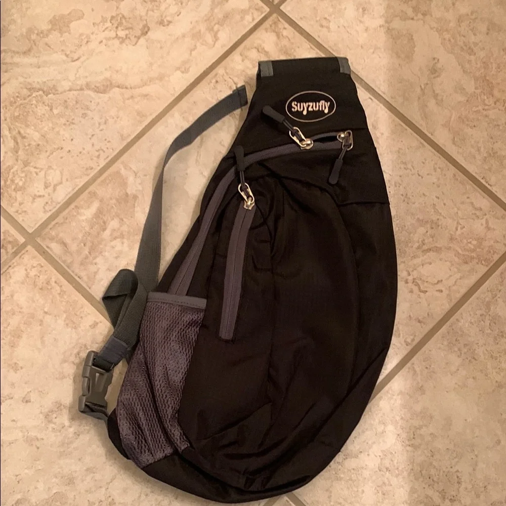 Men's Foldable Lightweight Black & Gray Crossbody Outdoor Hiking Sling Bag